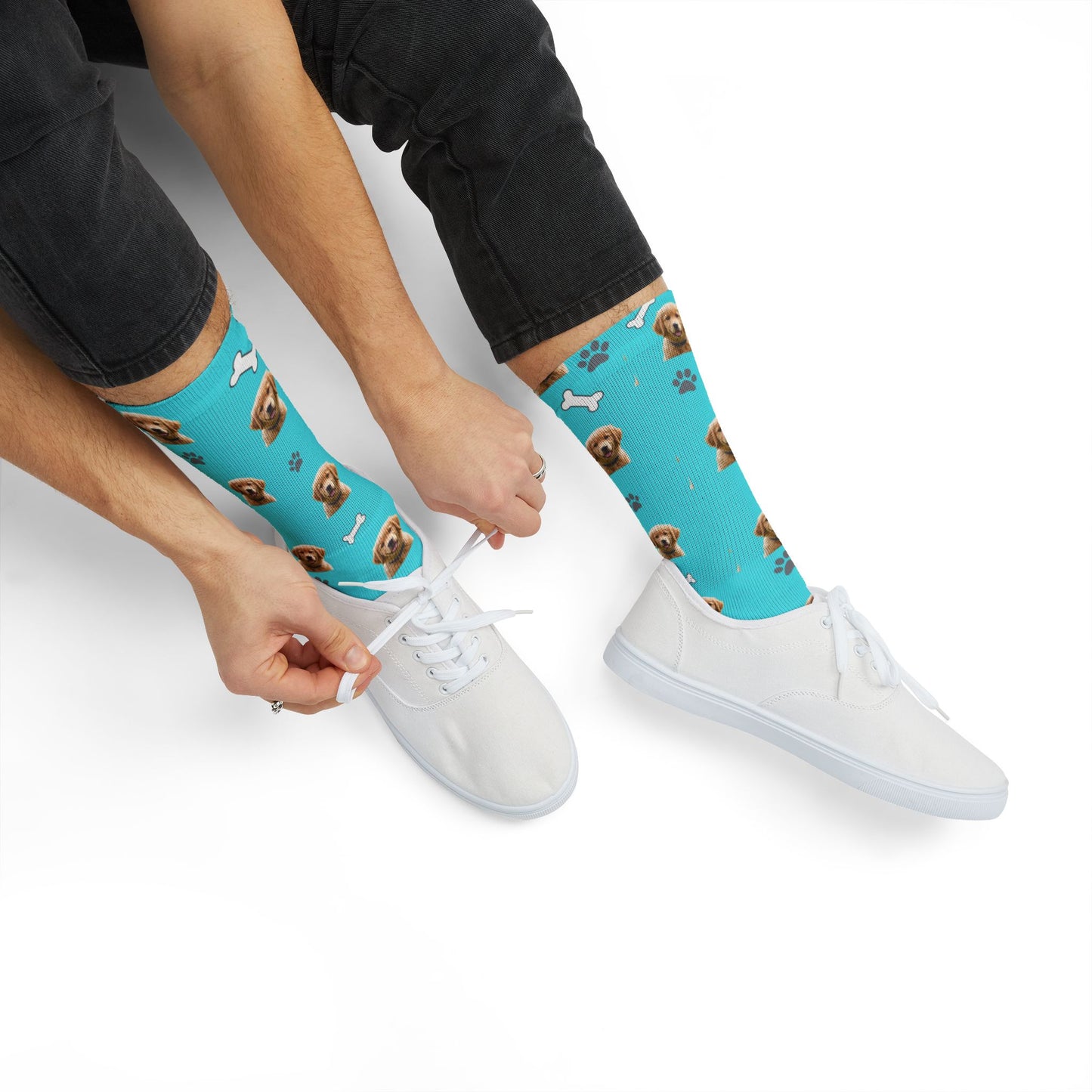 Aqua Dog Face Socks — Cute Puppy Pattern Sublimation Crew Socks
