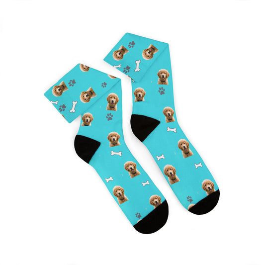 Aqua Dog Face Socks — Cute Puppy Pattern Sublimation Crew Socks