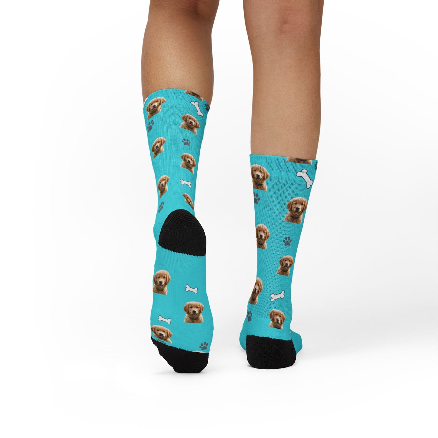Aqua Dog Face Socks — Cute Puppy Pattern Sublimation Crew Socks