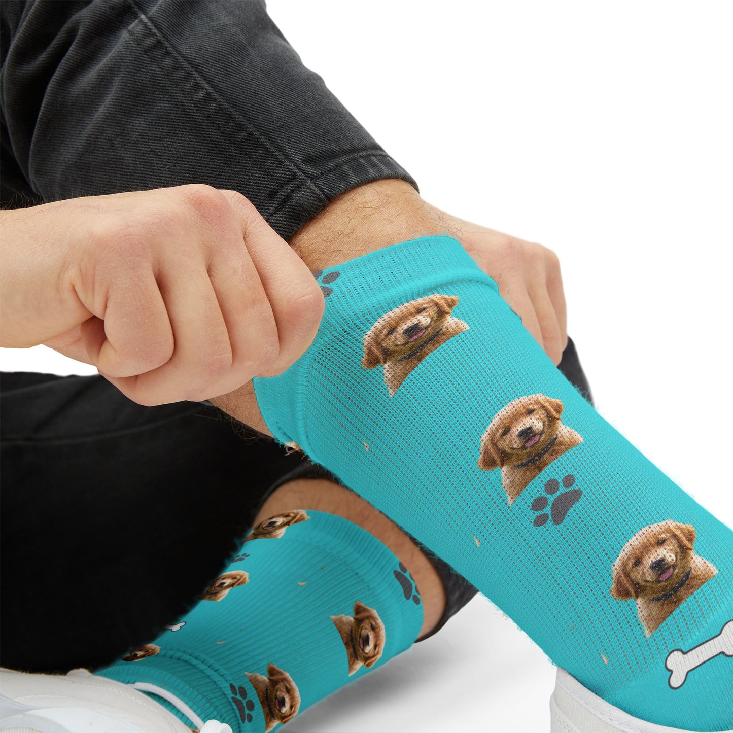 Aqua Dog Face Socks — Cute Puppy Pattern Sublimation Crew Socks